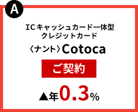 A：ICキャッシュカード一体型クレジットカード〈ナント〉Cotoca ご契約 ▲年0.3%