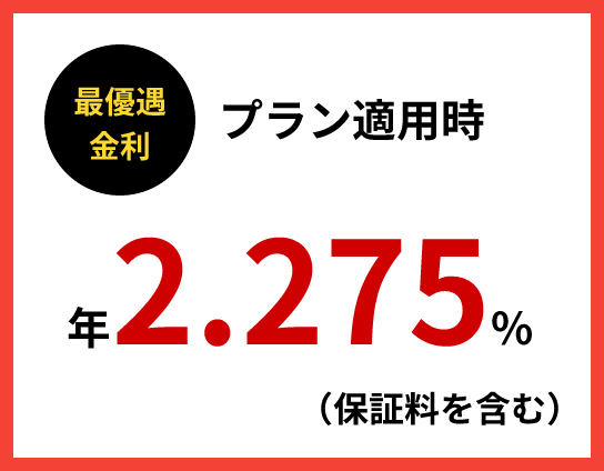 最優遇適用金利 プラン適用時最大引き下げ金利 年1.875%（保証料を含む）