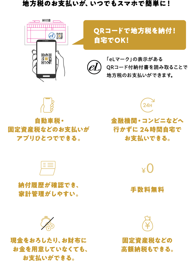 地方税のお支払いが、いつでもスマホで簡単に！ QRコードで地方税を納付！自宅でOK！