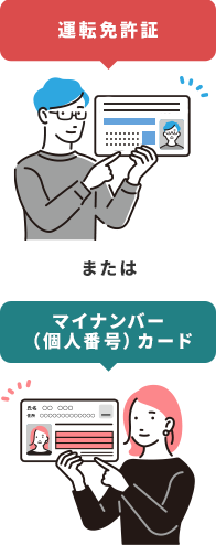 運転免許証 または マイナンバー（個人番号）カード