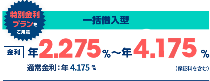 特別金利プランをご用意 一括借入型 金利年1.875%〜年3.775%