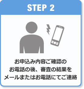 STEP2 お申込み内容ご確認のお電話の後、審査の結果をメールまたはお電話にてご連絡